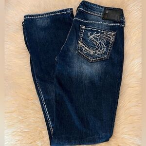 Silver Aiko Bootcut Long Embroidered Dark Blue New Jeans